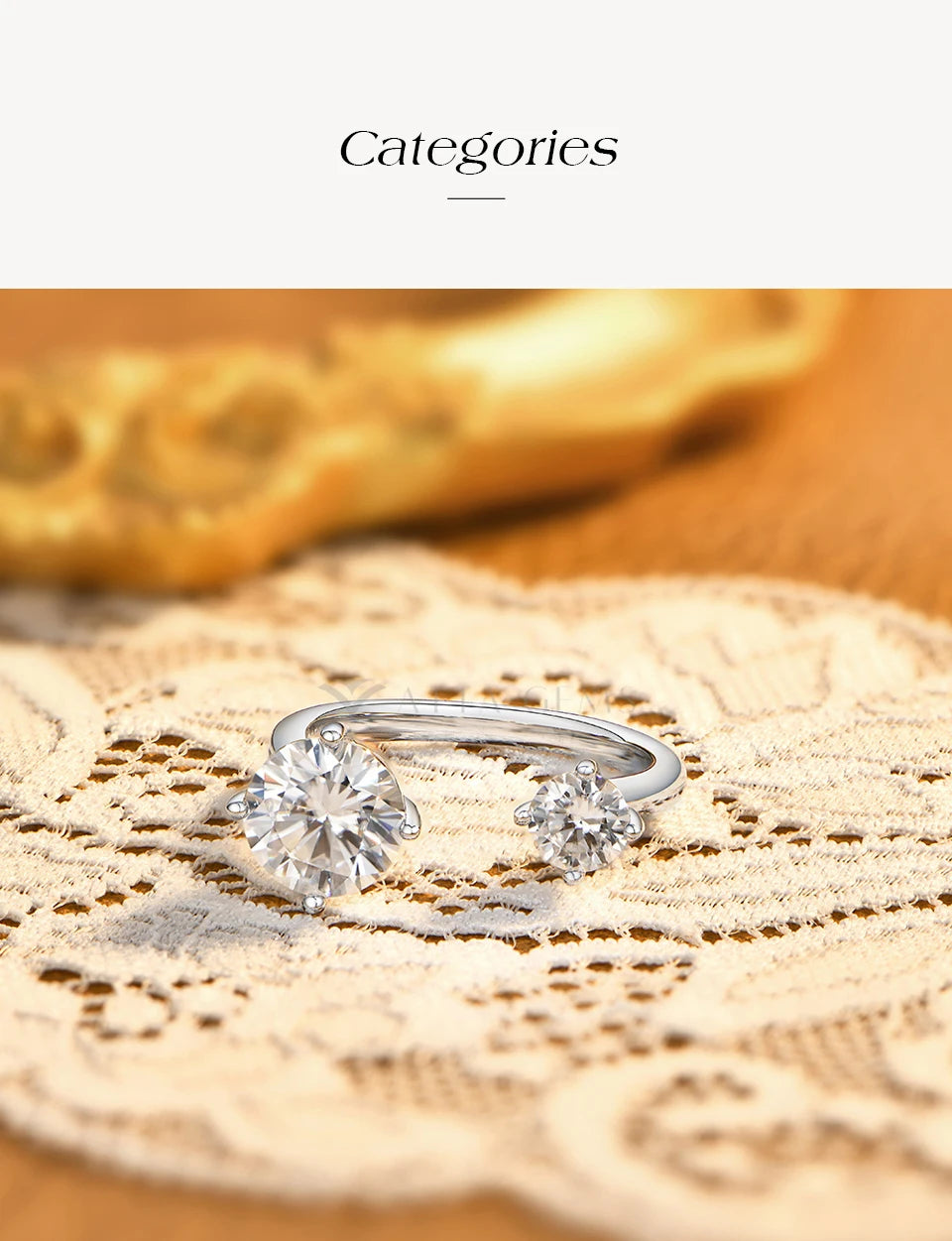 Two Stone Round Cut Moissanite Ring for Women 100% S925 Silver Personalized Open Rings Daily Wear Korean Style Jewelry