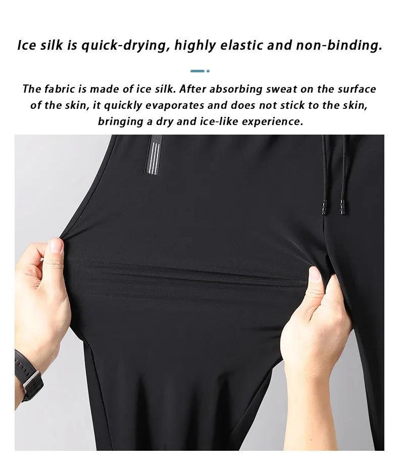 Breathable Elastic Men Running Sport Pants Ice Silk Jogging Thin Sweatpants Casual Outdoor Training Gym Fitness Trousers 8XL