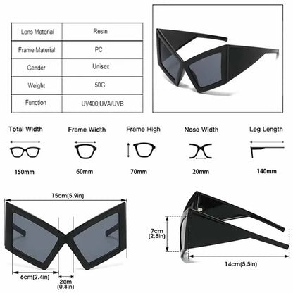 Fashion Oversized Cat Eye Sunglasses Women Red Shades UV400 Retro Gradient Men Wide Legs Sun Glasses