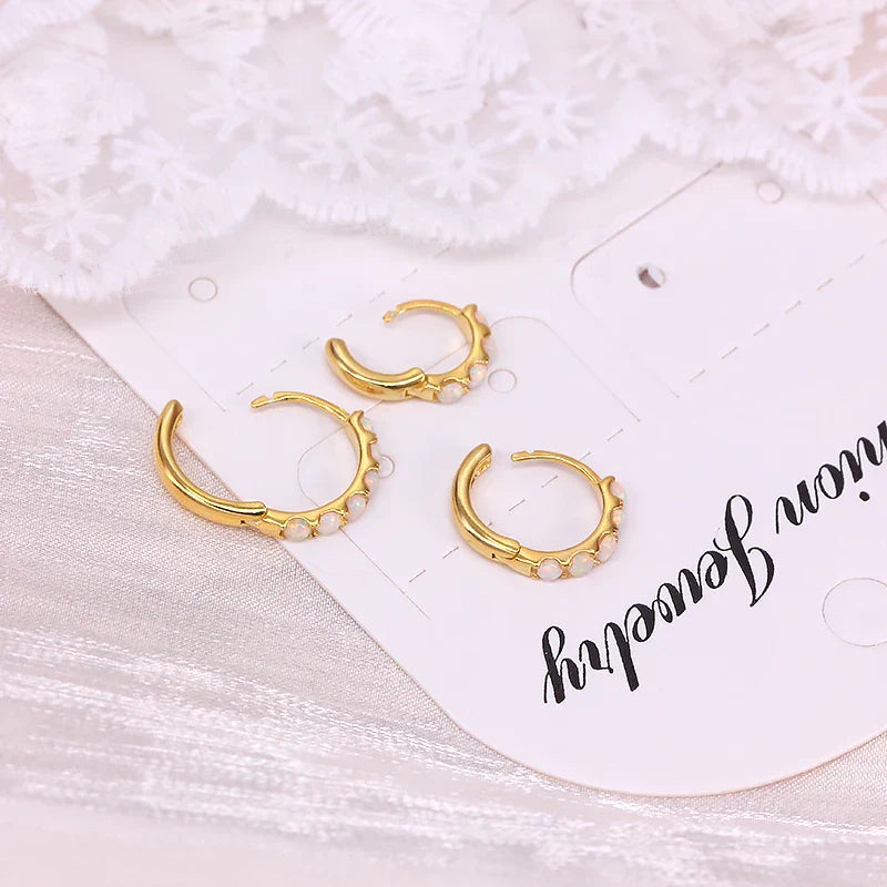 6 8 10mm 925 Sterling Silver Opal Round Piercing Huggie Hoop Earrings for Women Fine Jewelry Accessories Pendientes 1pc