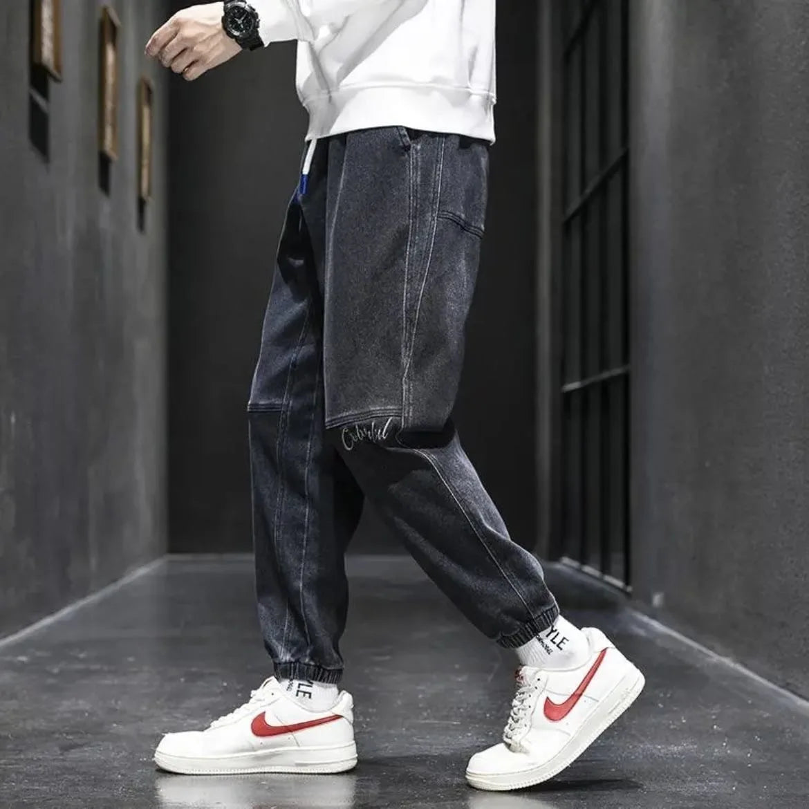 Spring and Autumn New Classic American Retro Loose Tight Leg Pants for Men's Casual Sports Large Size High Quality Jeans