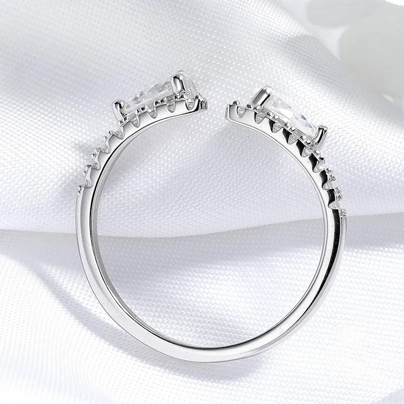 Double Pear Cut Moissanite Rings for Women Adjustable 5-9 Size Lab Diamond Wedding Female Jewelry 925 Sterling Silver