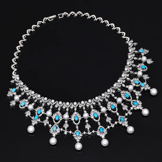 2024 New Pearl Jewelry Sets For Women Wedding Party Accessories Luxury CZ Dubai African 4-piece Bridal Jewelry Set