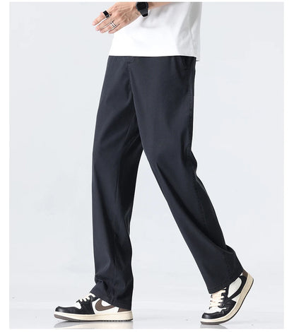 Coffee Ultra-thin Wide Pants Men Lyocell Fabric Breathable Soft Straight Casual Trousers Loose Simple Male Sweatpants