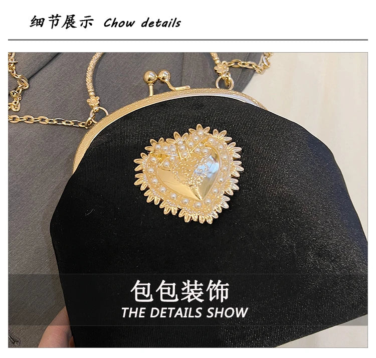 Velvet Frame Heart Dinner Hand Bags Diamonds Chains High Quality Shoulder and Crossbody Bags for Women 2024 Fashion Hot Sale