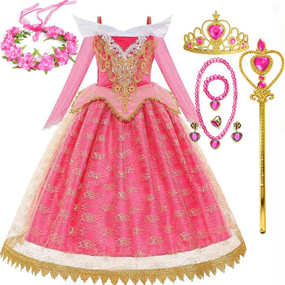 Girls Sleeping Beauty Aurora Cosplay Princess Dress Kids Rapunzel Frozen Elsa Cinderella Costume Party Clothing 2-12Years