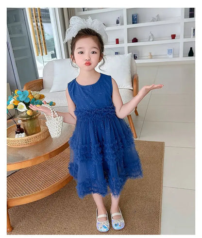 Girl's Dress Summer New Children's Sleeveless Yarn Dress Fluffy Dress Girl's Fashionable Baby Princess Dress