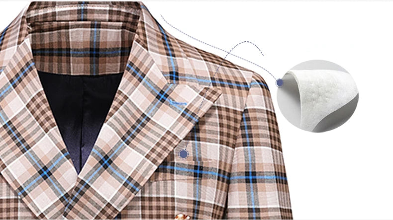 Blazers Calças Marca de Luxo Boutique Masculina Moda Xadrez Jaqueta Terno Casual de Negócios Calças Roupa de Festa para Noivo