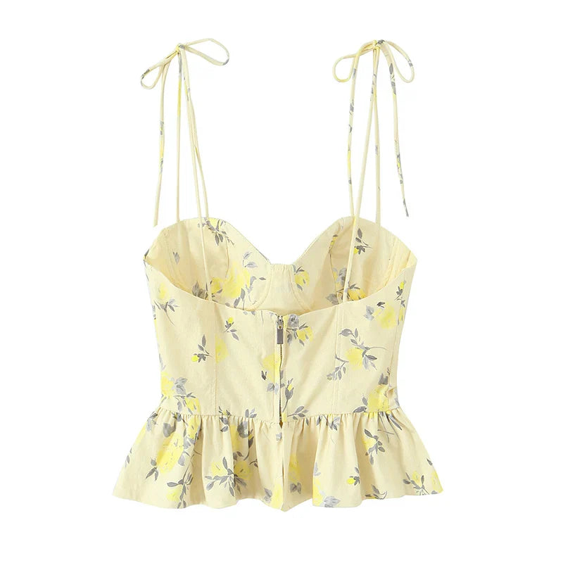 Elegant Corset Top Backless Short Cami Tops New 2026 Summer Fashion Floral Printed Sexy Party Night Tops