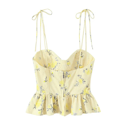 Elegant Corset Top Backless Short Cami Tops New 2026 Summer Fashion Floral Printed Sexy Party Night Tops