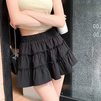 Elegant pink mini dress new summer thin style French ballet design cake skirt lace edge WOMEN'S JK skirt