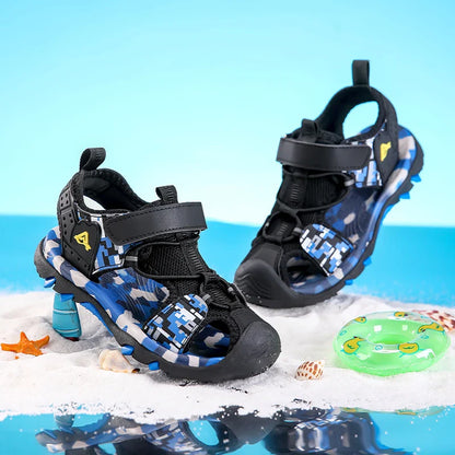 Summer Boys Sandals Casual Children Kids Rubber School Breathable Anti-Slip Beach Shoes Outdoor Anti-Bump Closed Toe Sandails