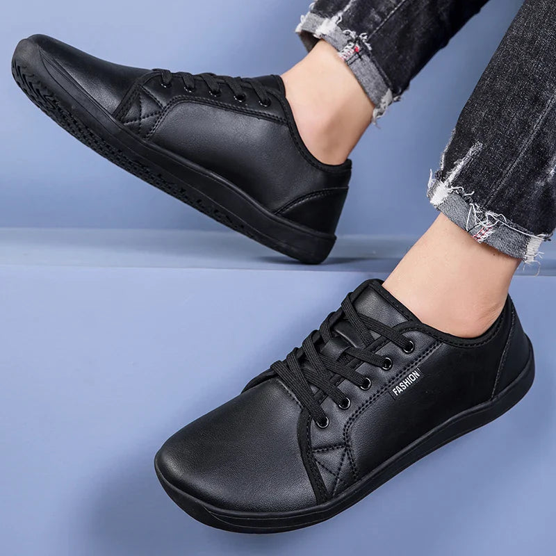 Wide Toe Men Minimalist Shoes Comfortable Sneakers Leather Casual Shoes Black Slip On Leisure Loafers Drive Office