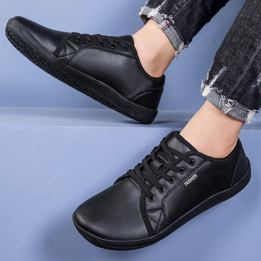 Wide Toe Men Minimalist Shoes Comfortable Sneakers Leather Casual Shoes Black Slip On Leisure Loafers Drive Office