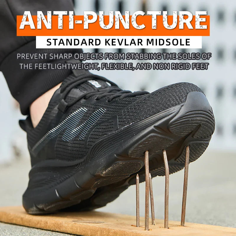 Work Safety Shoes Men Lightweight Indestructible Work Sneakers Security Steel Toe Shoes Safety Protective Boots Black Size 40-46