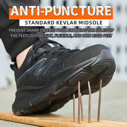 Work Safety Shoes Men Lightweight Indestructible Work Sneakers Security Steel Toe Shoes Safety Protective Boots Black Size 40-46