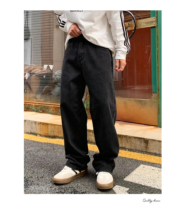 Men's Daily Casual American Korean Loose Jeans Spring Summer Fashion Street Style Retro Straight Wide Leg Y2K Jeans Denim Pants