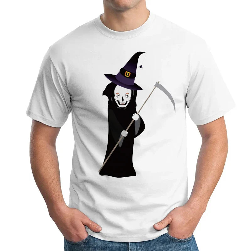 Vintage Halloween Skeleton Graphic T-shirts For Male Harajuku Tees Streetwear Men's Short Sleeve Man Hip Hop T-shirt Loose Top
