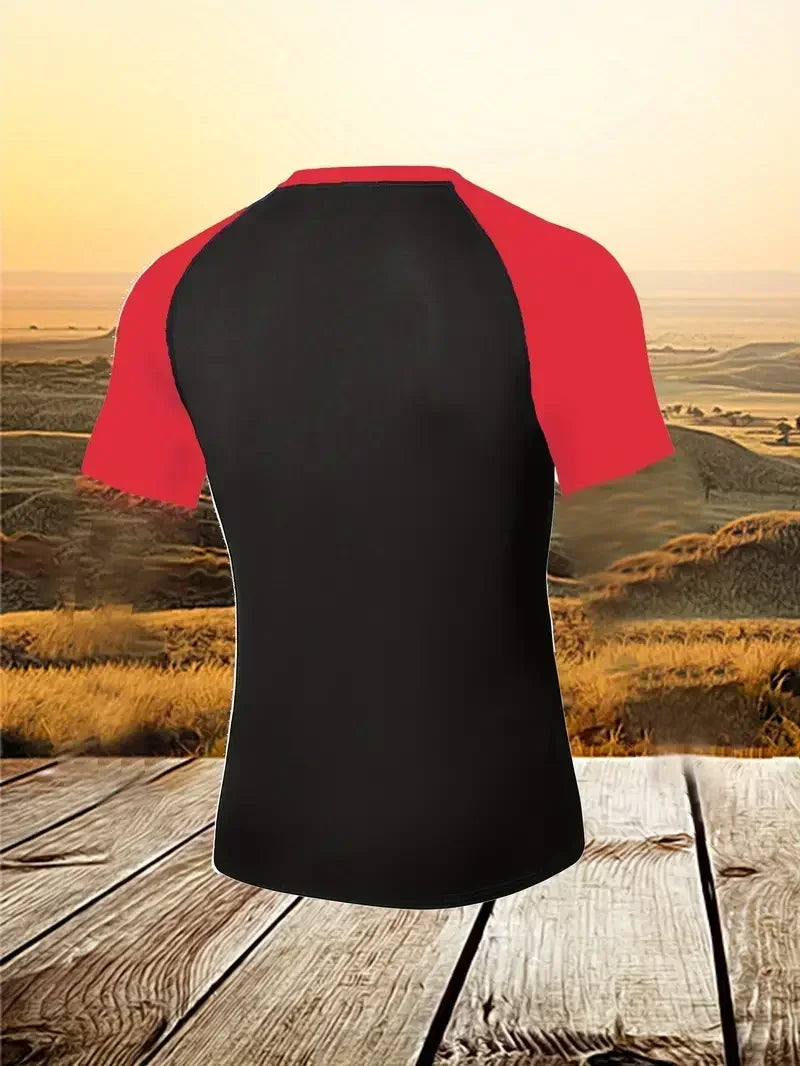 Men's Compress Shirt + 2-in-1 sports shorts 2pcs Set Leisure Breath Short Sleeve Sport Jogging Gym Brand Print Clothing