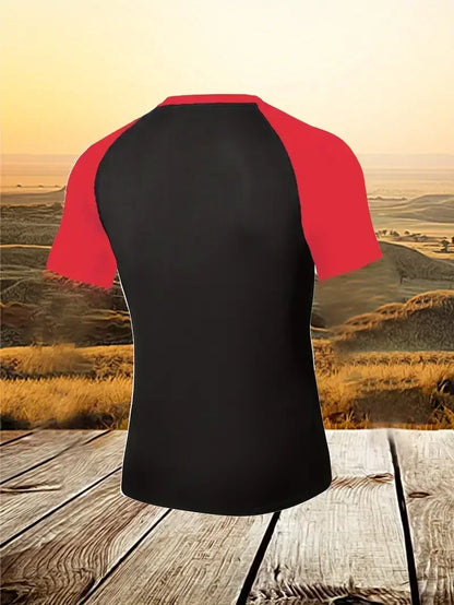 Men's Compress Shirt + 2-in-1 sports shorts 2pcs Set Leisure Breath Short Sleeve Sport Jogging Gym Brand Print Clothing