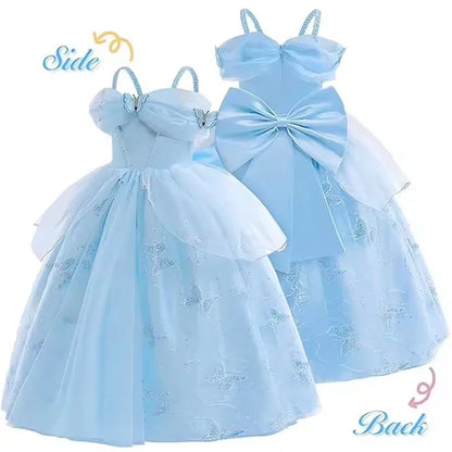 Children's Party Dresses For Girls Elegant Cinderella Princess Dress Kids Girl Butterfly Blue Evening Dress Summer Prom Dress