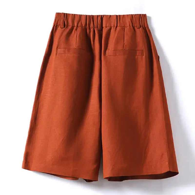 Cotton and Linen Shorts for Women Summer 2025 Loose High Waisted Wide Leg Pants Casual Versatile Solid Retro Straight Shorts