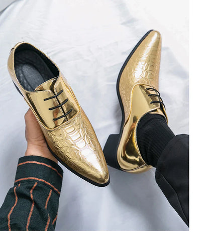 Luxury Wedding Dress Men High Heel Shoes Design Blue Man Patent Leather Shoes Party Men Pointed Toe Formal Shoes Zapatos Oxfords