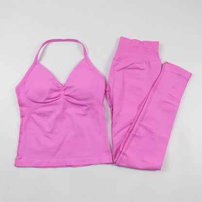 Fitness Leggings Set Women Seamless Yoga Set Fitness Clothing Scrunch Bum Gym Legging Padded Tank Top Workout Outfits Sportswear