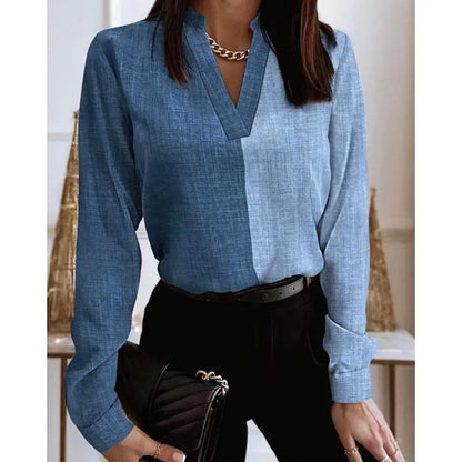 Elegant Retro Women's Long Sleeved Shirt V-neck Lace Fashionable Top for Ladies