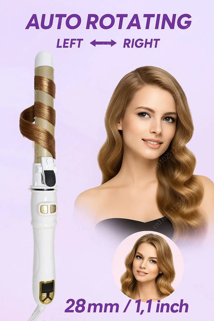 Automatic Hair Curling Iron 28mm Ceramic Barrel Rotating Curler for Big Waves and Smooth Damage Free Hair Styling