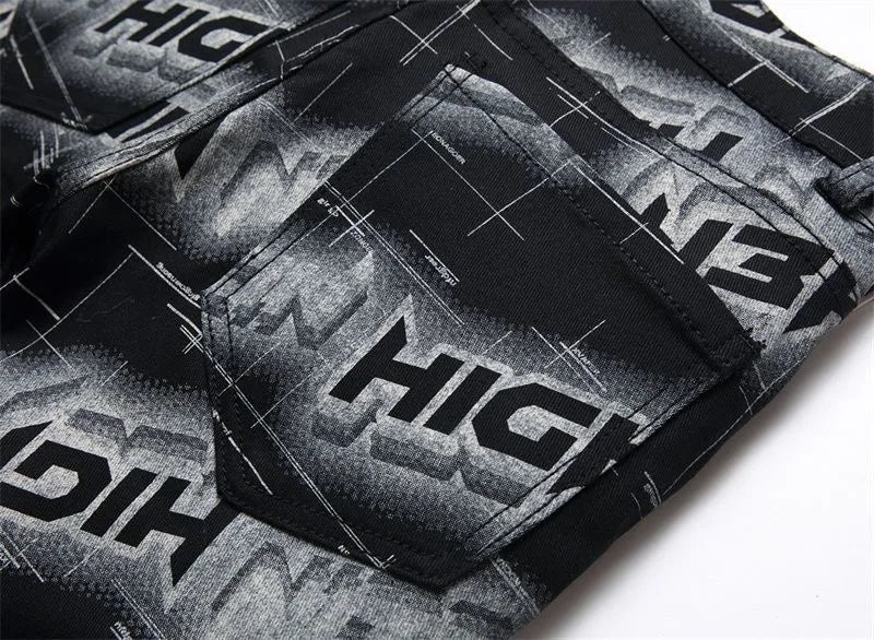 Spring and Autumn Fashion Trend Printed Straight-Leg Stretch Denim Jeans For Men Comfortable Casual Sports High-Quality Jeans