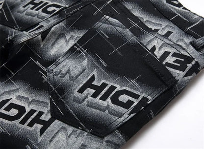 Spring and Autumn Fashion Trend Printed Straight-Leg Stretch Denim Jeans For Men Comfortable Casual Sports High-Quality Jeans