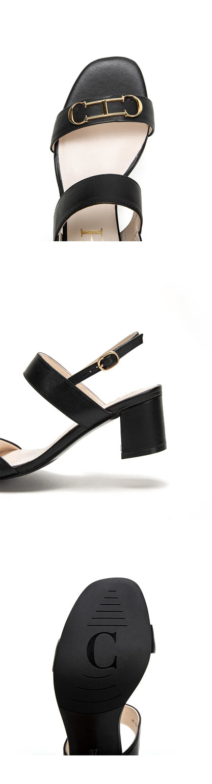 2024 Summer New Women's Sandals Mid Heel Casual Shoes Sandals Black White Thin Strap Adjustable