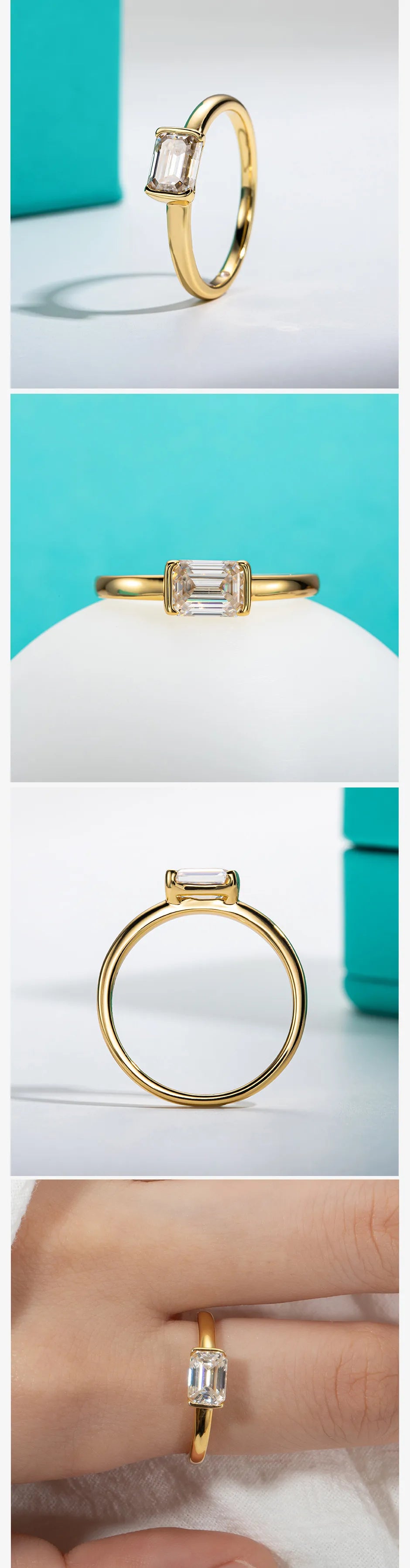 1 Carat Emerald Cut D Color Moissanite Ring  925 Sterling Silver  Engagement Wedding Rings For Women Wholesale