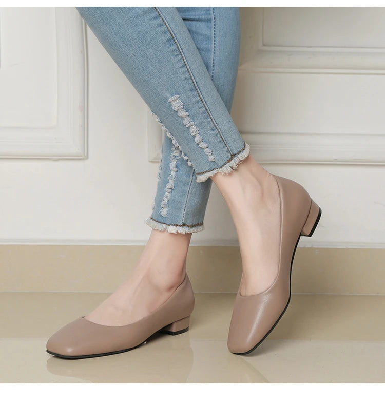 Spring Autumn Women Elegant Square Toe Low Heel Shallow Cut Single Shoes Casual Pumps Shoes for Women 35-41 Platform Shoes