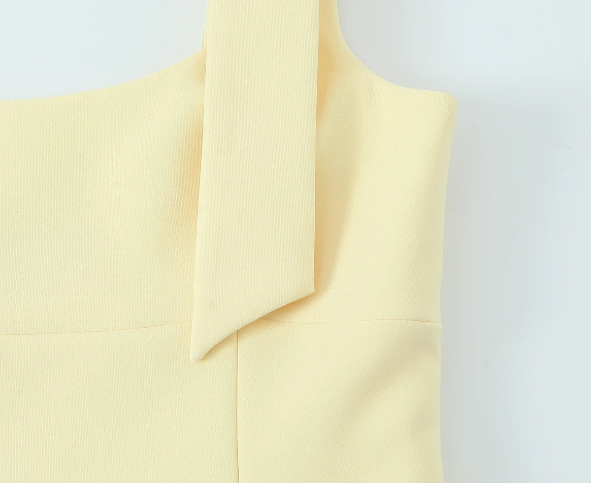 Sexy Chic Yellow Bow Tops Women Zipper Tie Up Slim Short Cami Tops Women Fashion 2025 Summer Elegant Y2K Girl Blouses