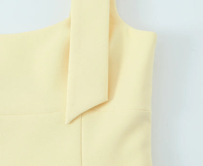 Sexy Chic Yellow Bow Tops Women Zipper Tie Up Slim Short Cami Tops Women Fashion 2025 Summer Elegant Y2K Girl Blouses