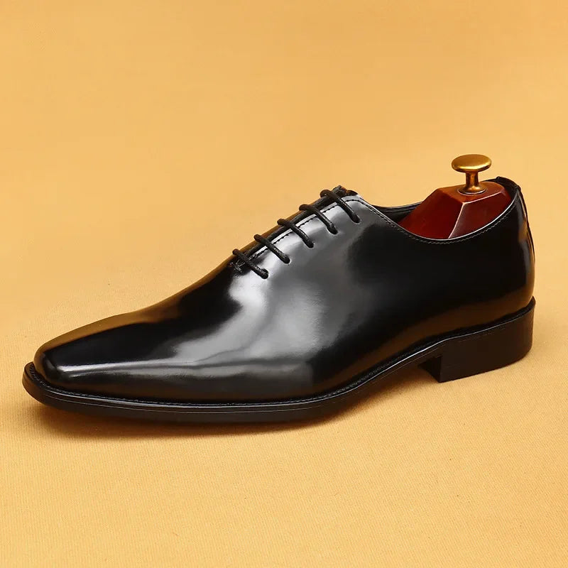Genuine Leather Shoes for Men Dress British Business Party Lace Up Black Square Toe Fashion Casual Formal Suit Handmade Men Shoe