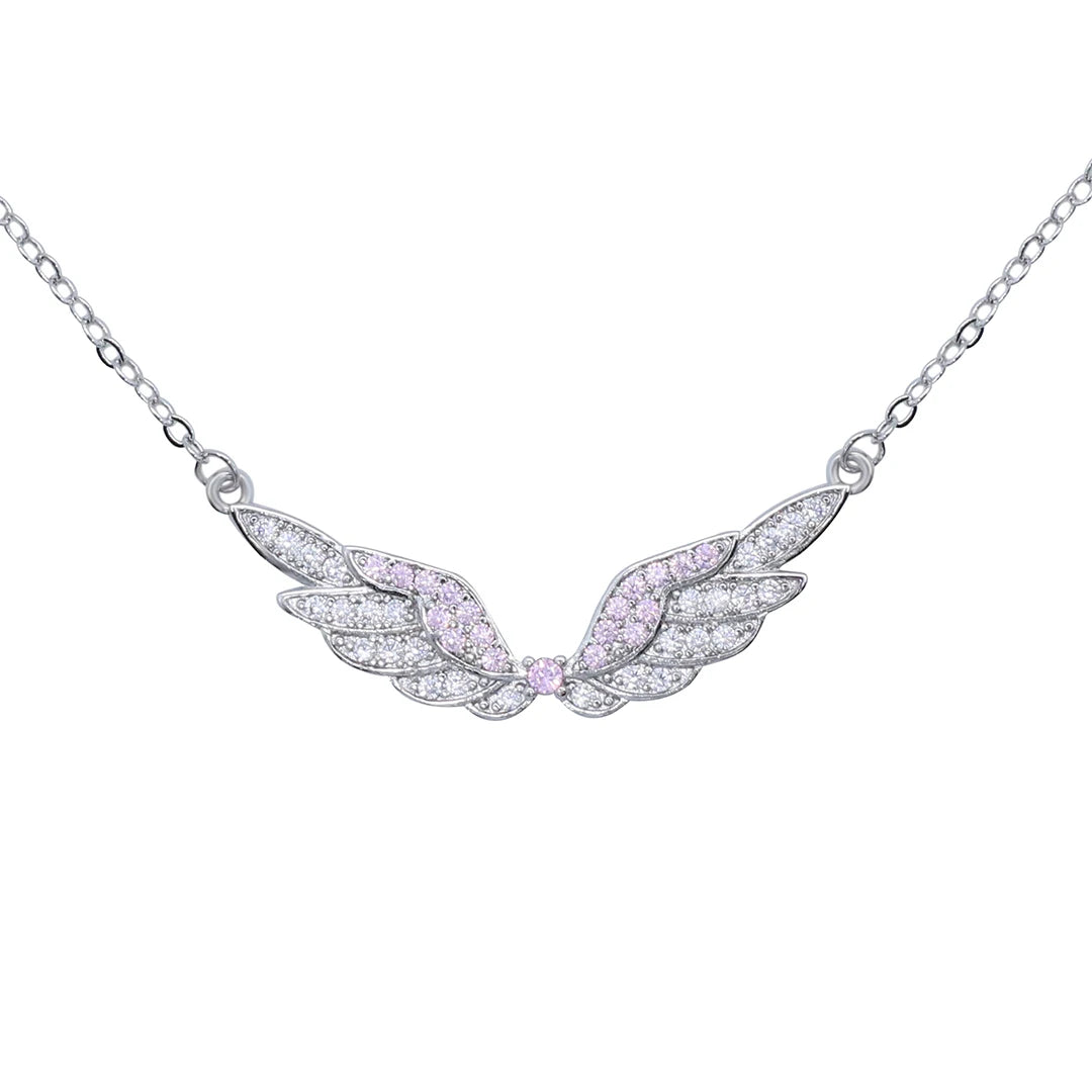 Delicate Women 24K Gold Plated Zircon Angel Wing Chain Pendant Necklace