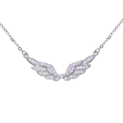 Delicate Women 24K Gold Plated Zircon Angel Wing Chain Pendant Necklace