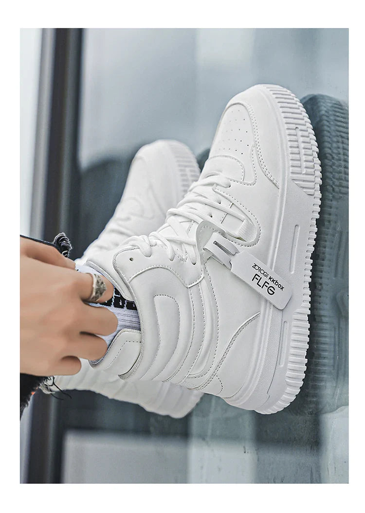 Novos Tênis Casuais de Moda Cano Alto Sapatos de Skate Botas Estudantis Masculinas e Femininas Tendência Resistente ao Desgaste Casais Bicolores