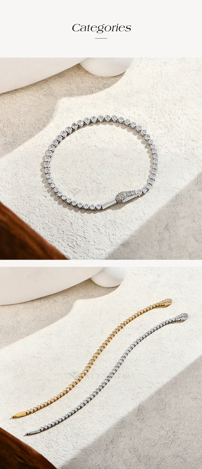 Original Snake Lock Tennis Bracelets S925 Sterling Silver Round Cut Moissanite Bracelet For Women Men Certified Jewelry