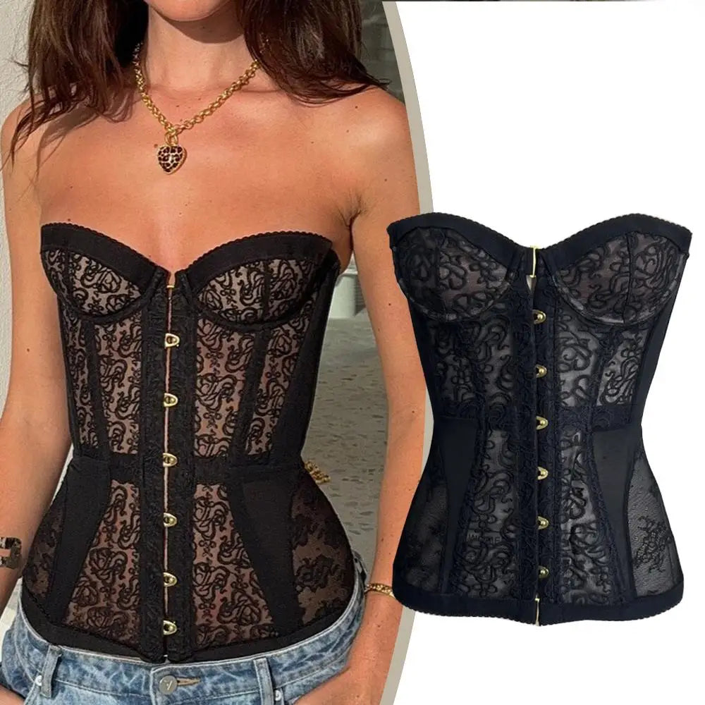 Tight Corset Strapless Top Sleeveless Boobs Street Trendy Vest Sexy Lace Hollow Fashion Spicy Girl Strapless Chic Party Top