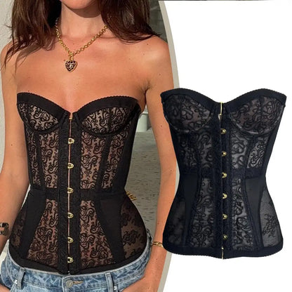 Tight Corset Strapless Top Sleeveless Boobs Street Trendy Vest Sexy Lace Hollow Fashion Spicy Girl Strapless Chic Party Top