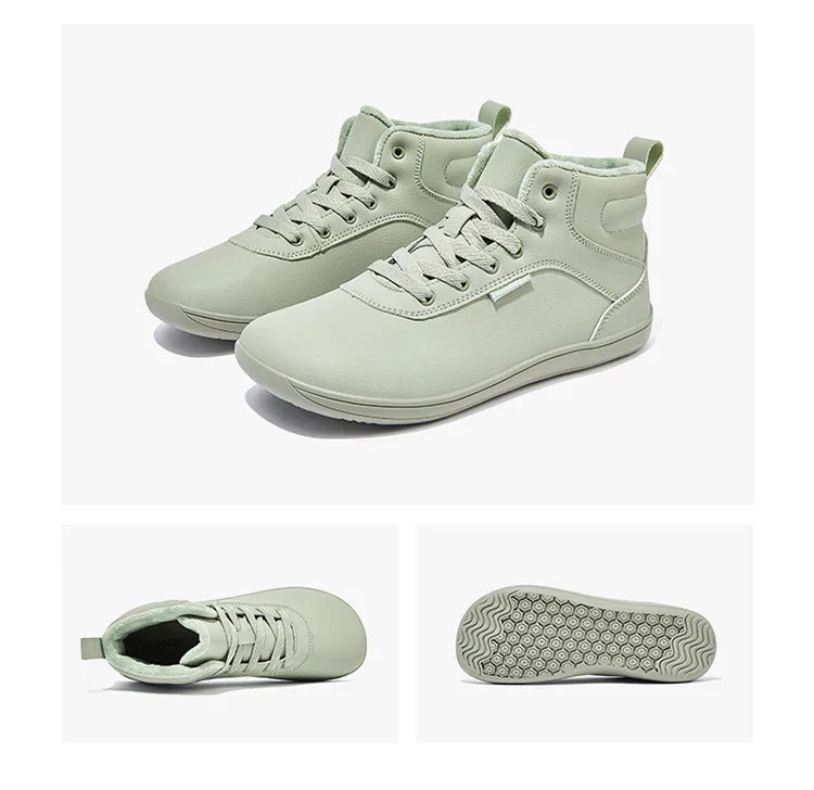 Unisex Winter Barefoot Shoes Womens Men Wide Toe Box Faux Fur Lined Ankle Sneakers Artificial Leather Lace Up Shoes