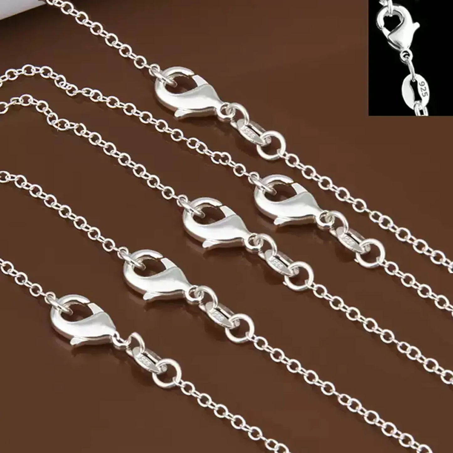 5pcs/lot 925 Sterling Silver Chain necklace,Fashion Men/Women DIY Jewelry Rolo Chain 1mm Necklace 16 18 20 22 24"