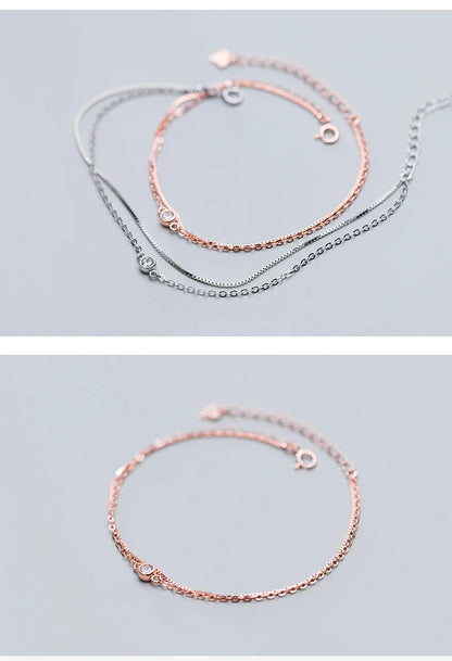 Real 925 Sterling Silver Luxury Double Layer Single Diamond Box Chain Bracelet for Women Fashion Bracelet Fine Jewelry