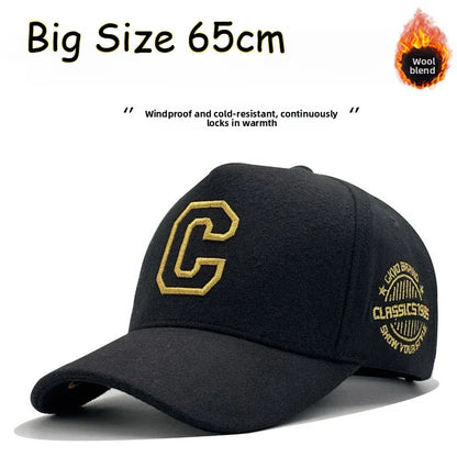 Big Size Baseball Cap Men XL  63cm 64cm 65cm Oversize Big Head Cap XXL  Large Plus Climing Wool Warm Winter Hat  Letter C