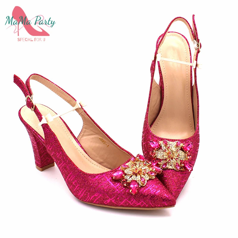Classics Italian Design Shoes and Bag Set in Orange Color Comfortable Heels Pointed Toe Pumps for Wedding Party
