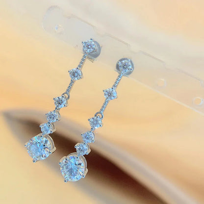 Long Tassel Full Moissanite Dangle Earrings with Certificates 6CT D Color Lab Diamond Earring 925 Silver Fine Jewelry for Women